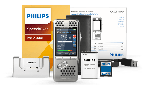Philips DPM 8200 Professional Digital Dictation Recorder - Includes free 2 years SpeechExec Pro Dictate Software subscription.