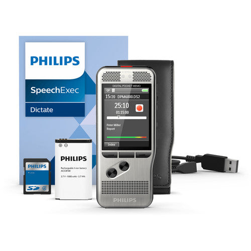 Philips DPM 6000 Professional Dictation Recorder (with Button controls) - Includes free 2 years SpeechExec Dictate Software subscription.