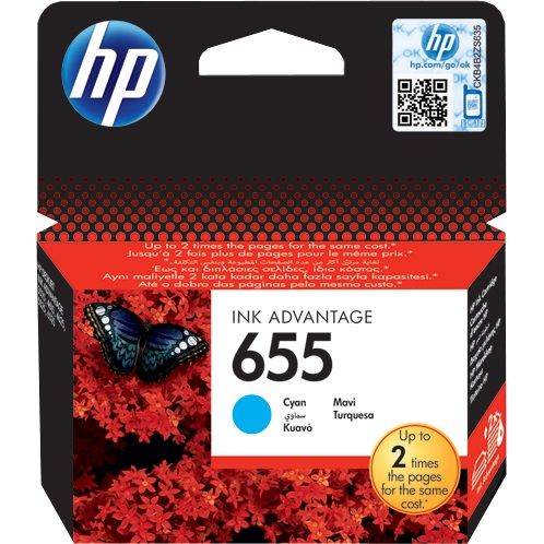 Genuine HP 655 Cyan Ink Cartridge (CZ110AE)